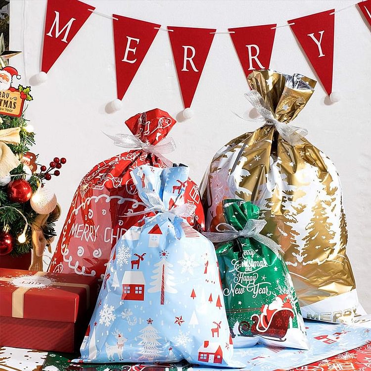 Easy Pack Up Christmas Drawstrings Gift Bags - tree - Codlins