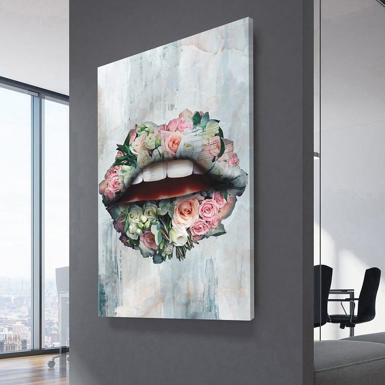 Bouquet Lips Canvas Wall Art