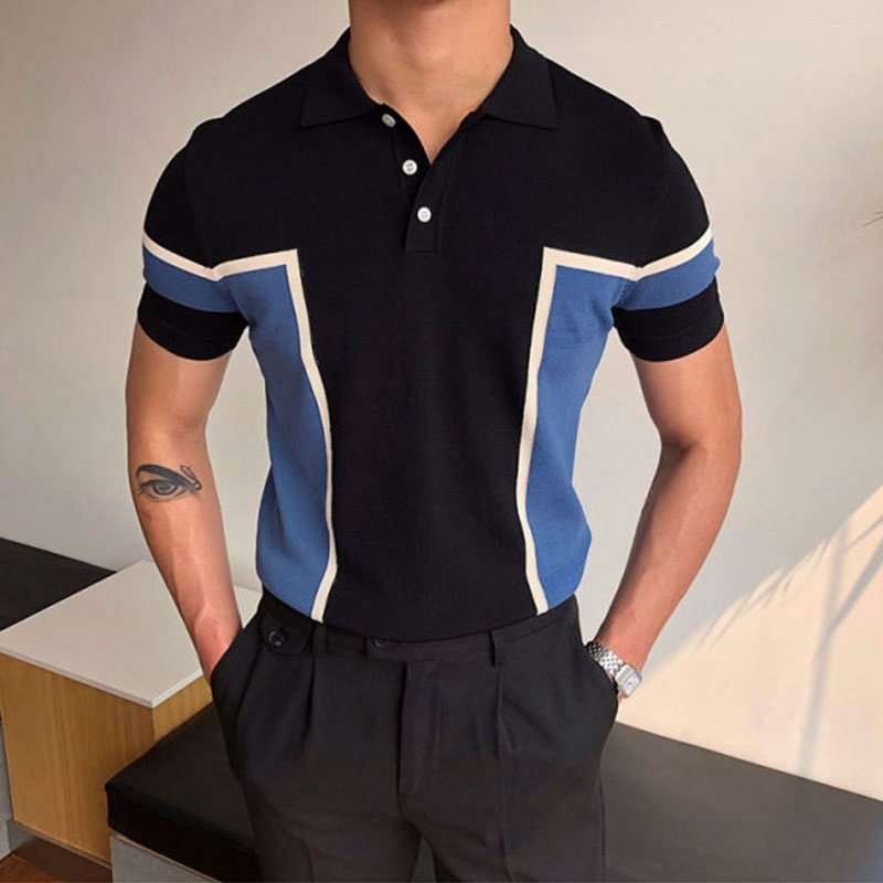 Streetwear Classic Button Short Sleeve Men's Polo Knit Shirts-VESSFUL