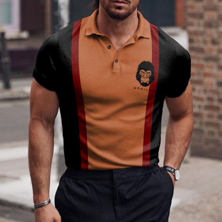 BrosWear Orange And Black Gorilla Print Polo Shirt