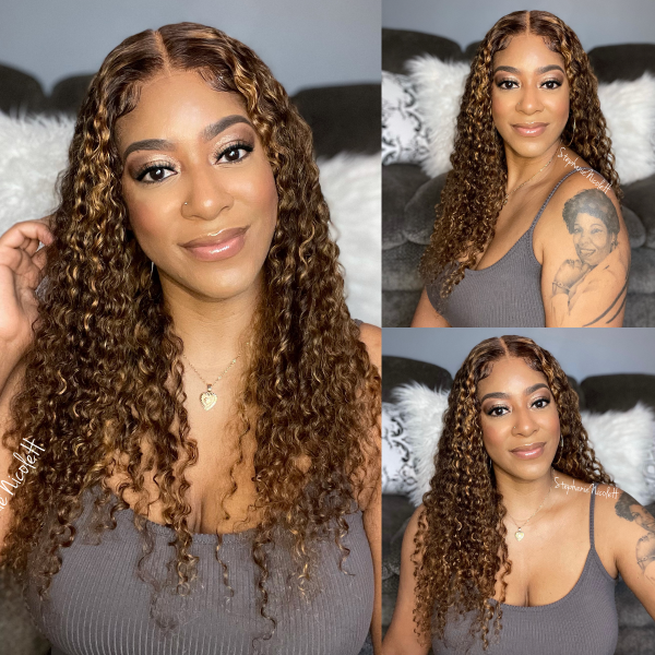 HD Melted Lace Wig丨14-26 Inches Gold And Brown Mix Curly Hair丨13x4x1 Ultra Thin Seamless Lace Wig That Fits To The Scalp