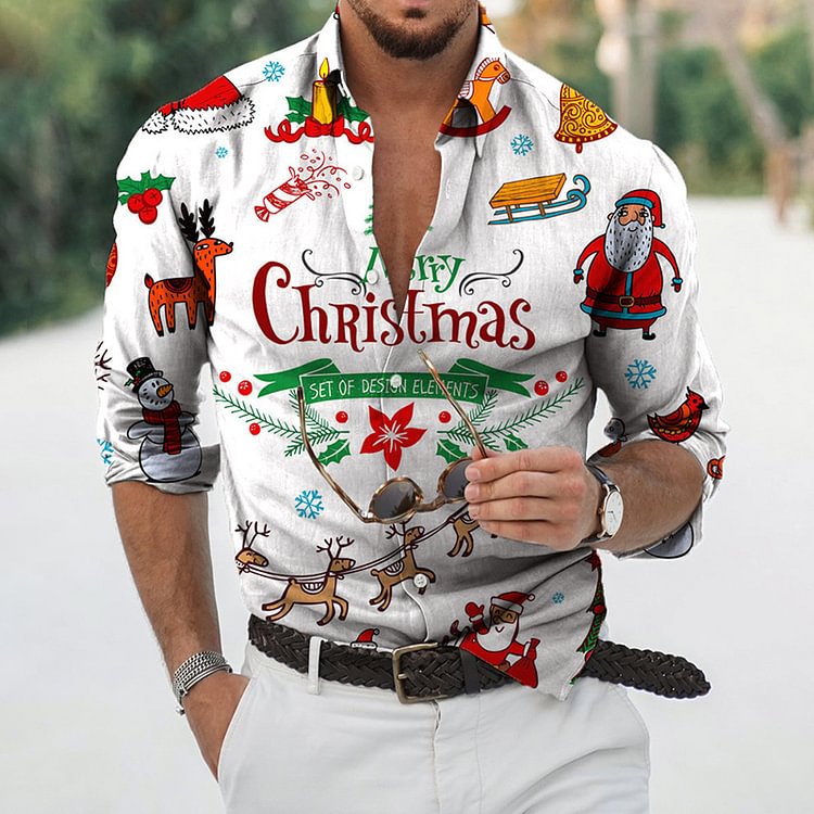 BrosWear Men's Christmas Graphic Print Long Sleeve Shirt