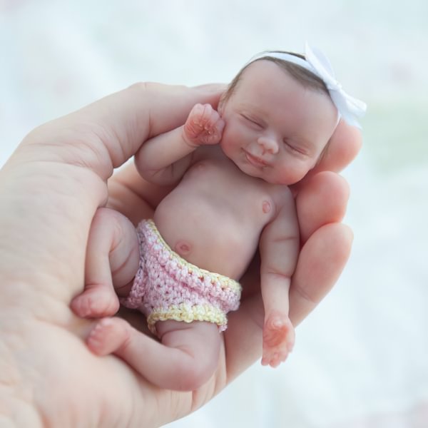 Miniature Doll Sleeping Full Body SiliconeReborn Baby Doll, 5 Inches Realistic Newborn Baby Doll Named Baeddan