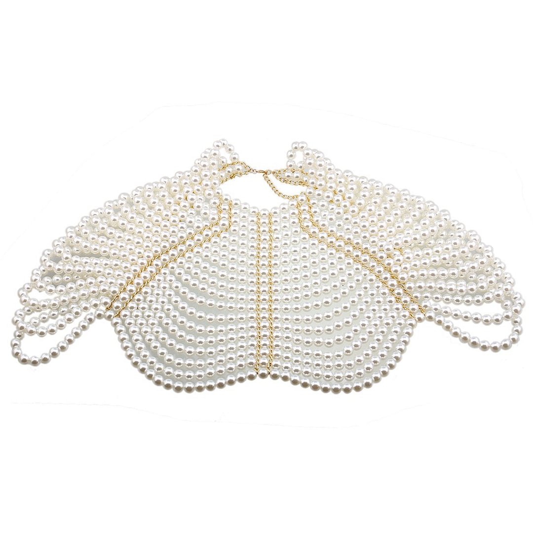 Handmade Pearls Beaded Statement Choker Necklace Bra Chains-VESSFUL