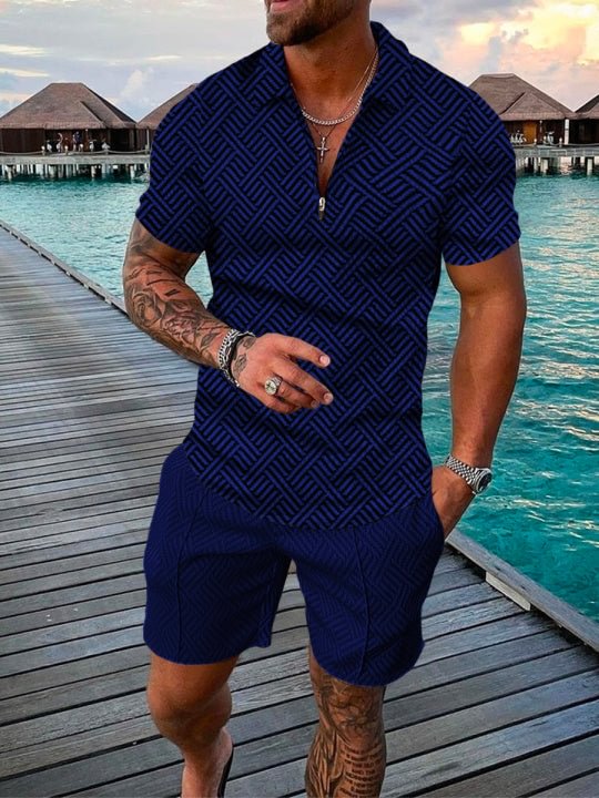 Men's Holiday Fashion Textured Printed Polo Suit