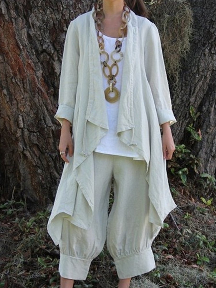 Elegant Cotton And Linen Irregular Hem Women'S Three-Piece Suit