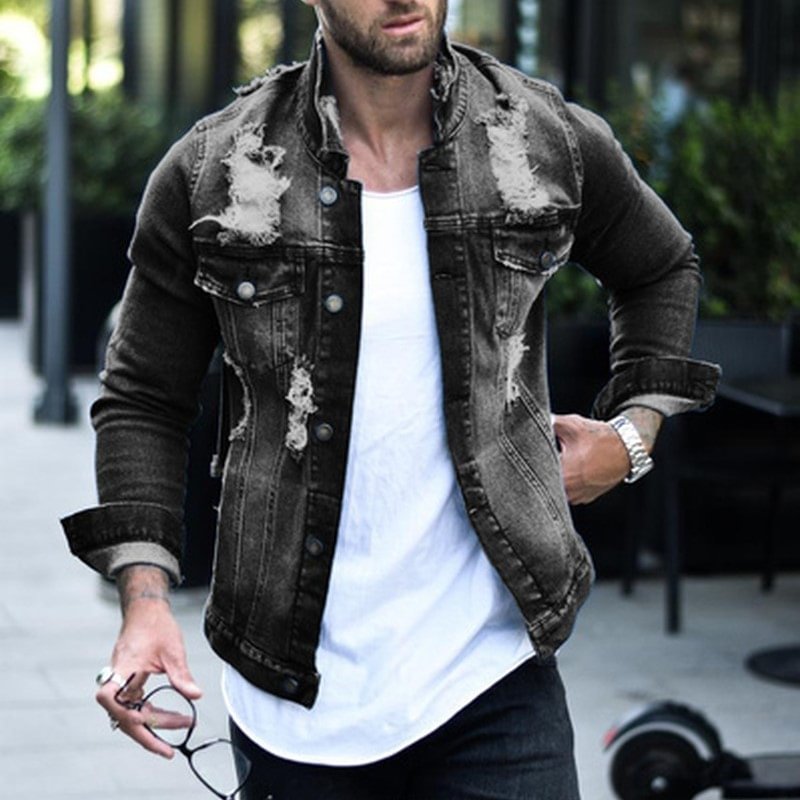 Men's Streetwear Casual Denim Jackets-VESSFUL