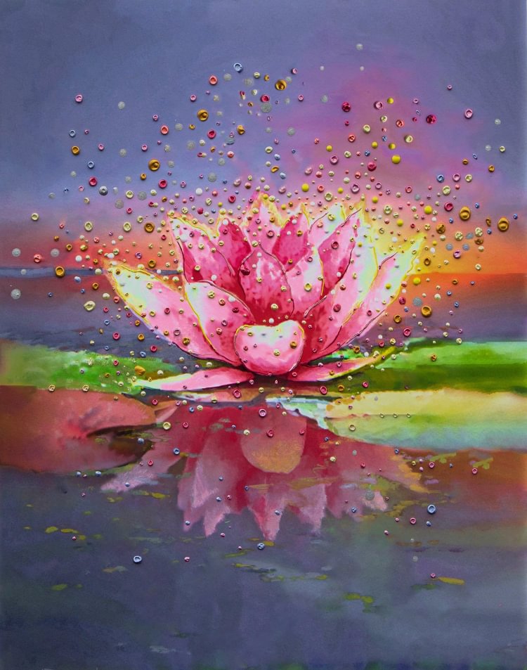 Pink Lotus 30*40CM(Canvas) Full Round Drill Diamond Painting-gbfke