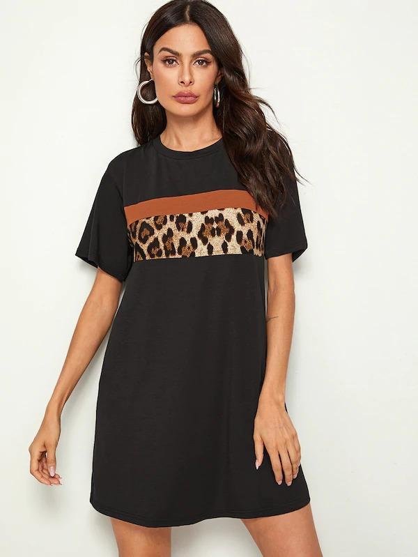 Leopard Print Tee Dress-Corachic