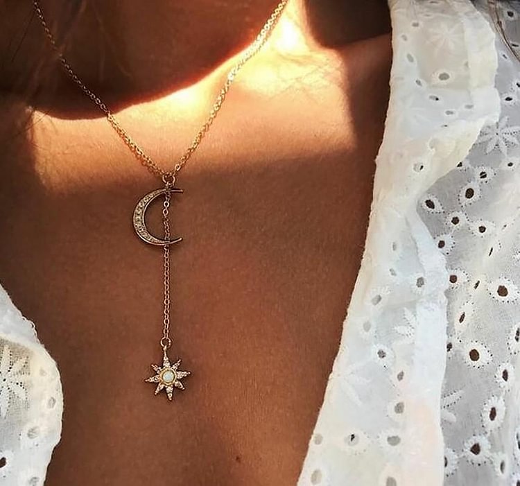 Vintage Two-tone Moon and Sun Necklace-Mayoulove