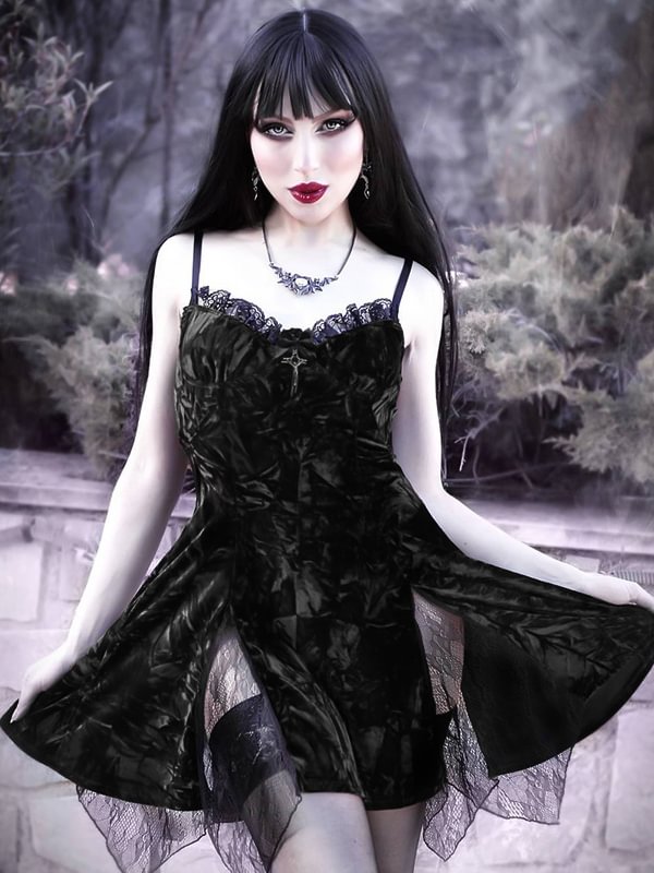 Dark Sexy Velvet Lace Cami Dress