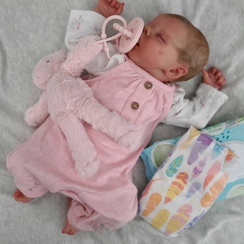 [New!]12"Cute Lifelike Handmade Sleeping Reborn Newborn Brown Hair Baby Girl Doll Named Wabita