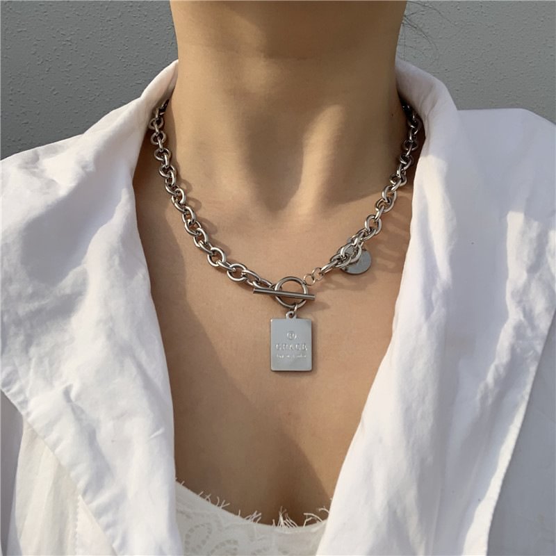 Titanium steel necklace female letter pendant all-match necklace short