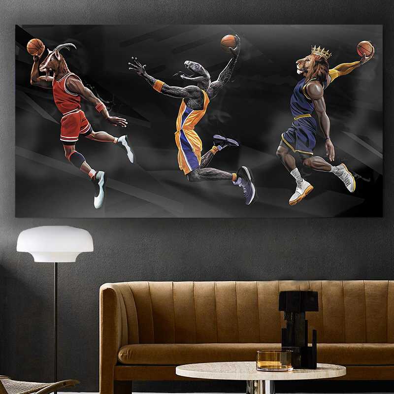 3 basketball legends & their animal alter egos Canvas Wall Art