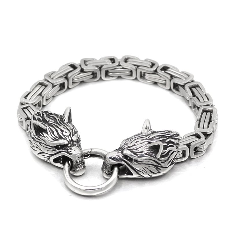 Solid Stainless Steel King's Chain Wolf Head Bracelet / Techwear Club / Techwear
