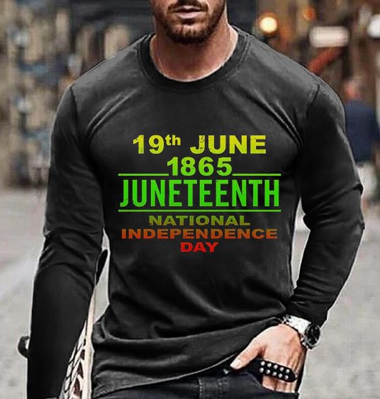 BrosWear Black Independence Day Letters Print T-Shirt