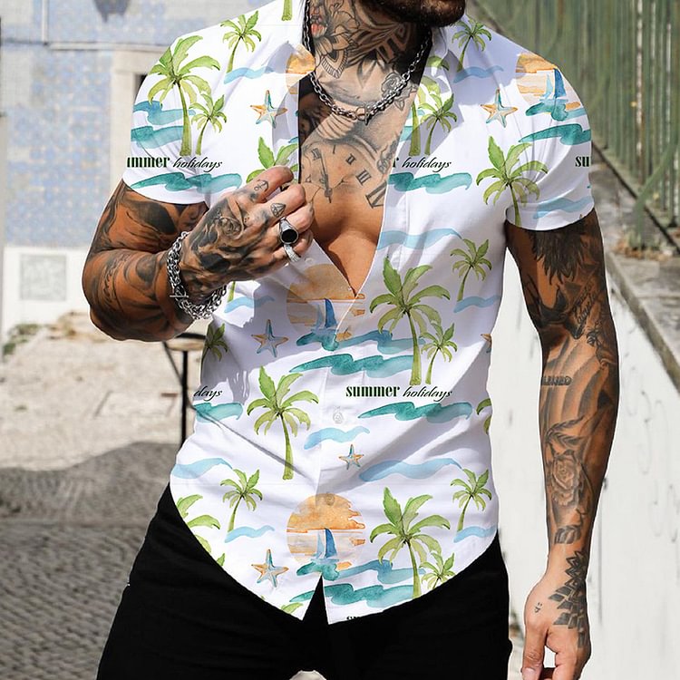BrosWear Summer Coconut Print Short-Sleeved Shirt