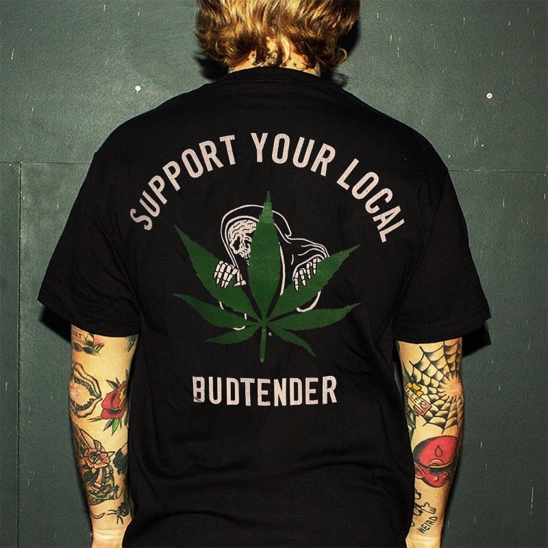 Cloeinc Support Your Local Budtender Skull Printed Men's T-shirt - Cloeinc