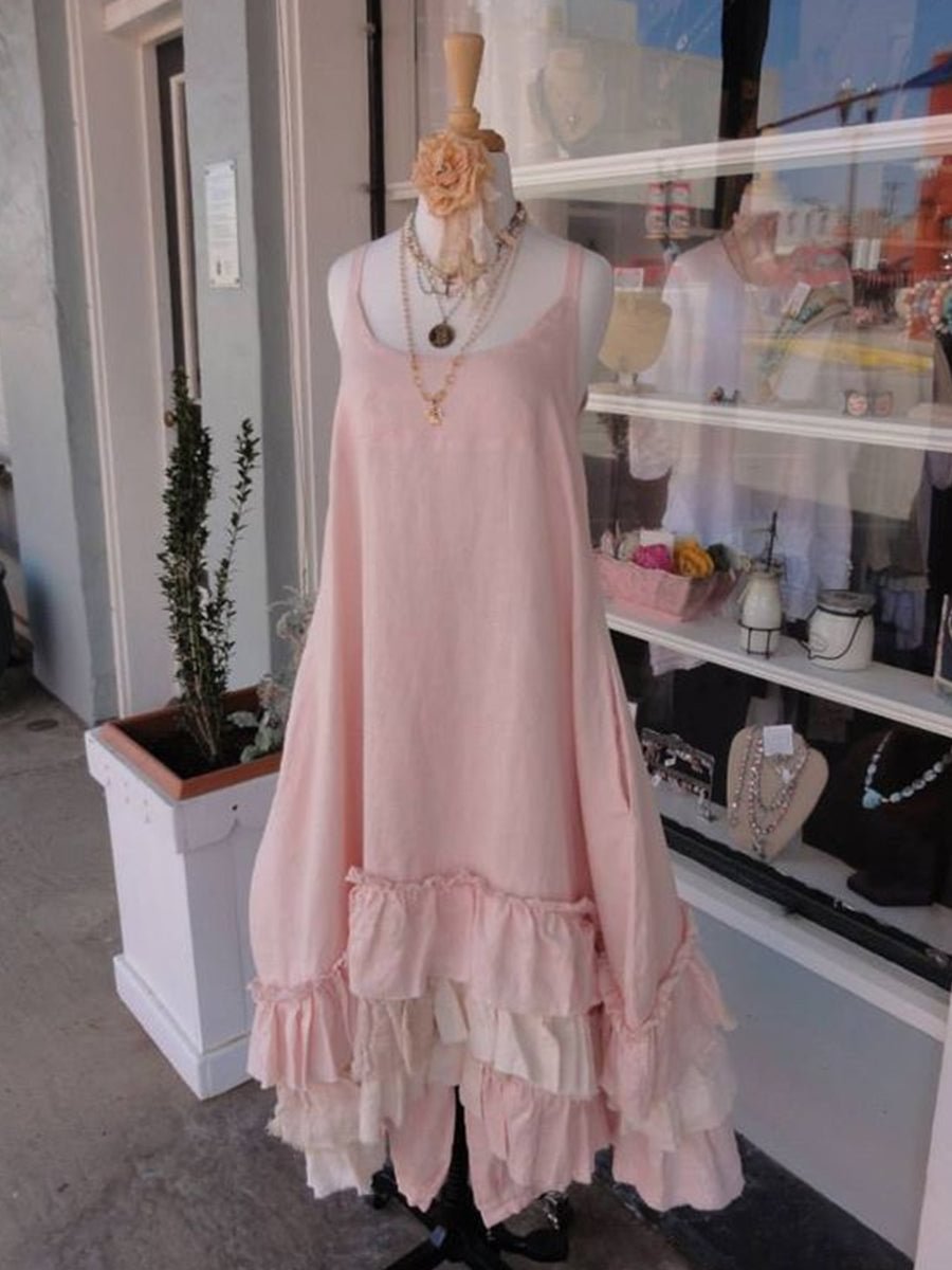 Casual Solid Color Casual Cotton Line Suspender Dress