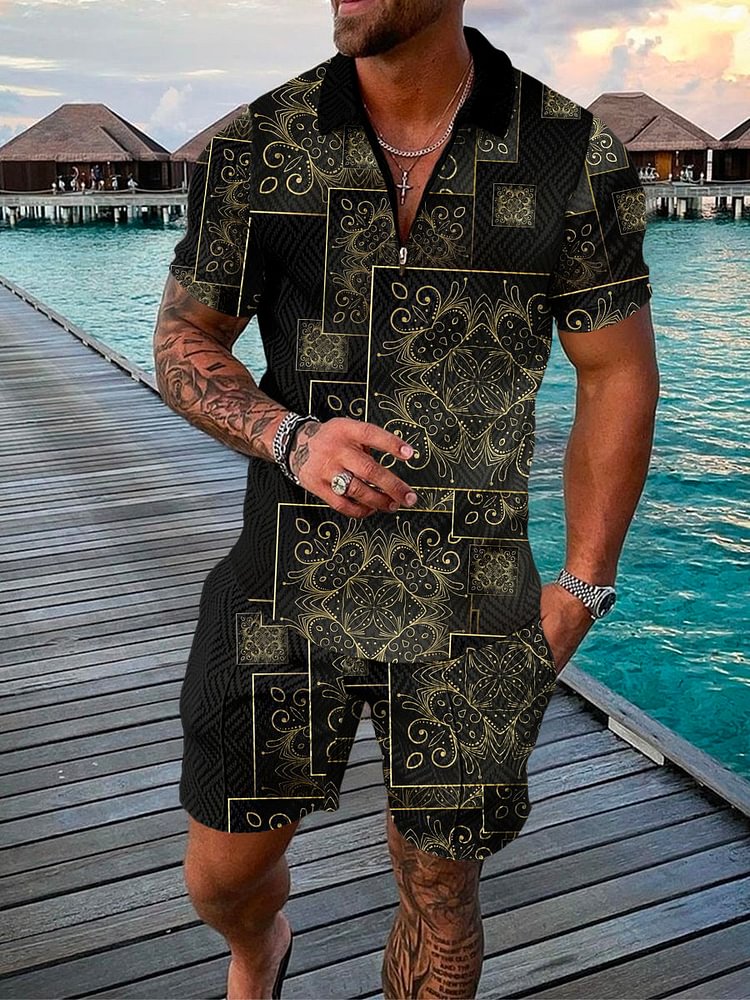 Men's Holiday Square Printed Polo Suit