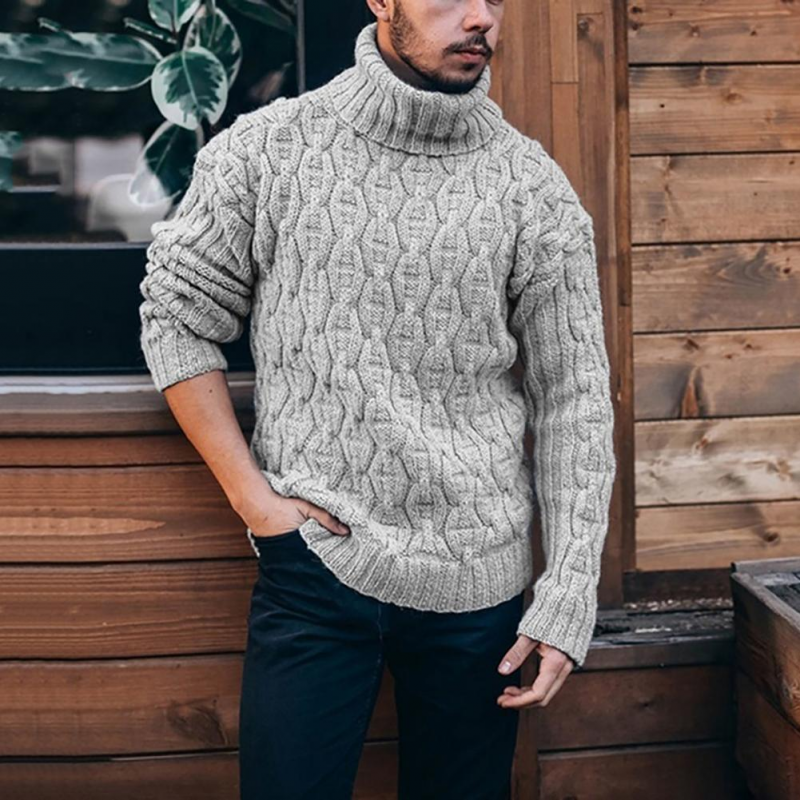 Solid Woolen Men's Casual Knitted Turtleneck Sweaters-VESSFUL