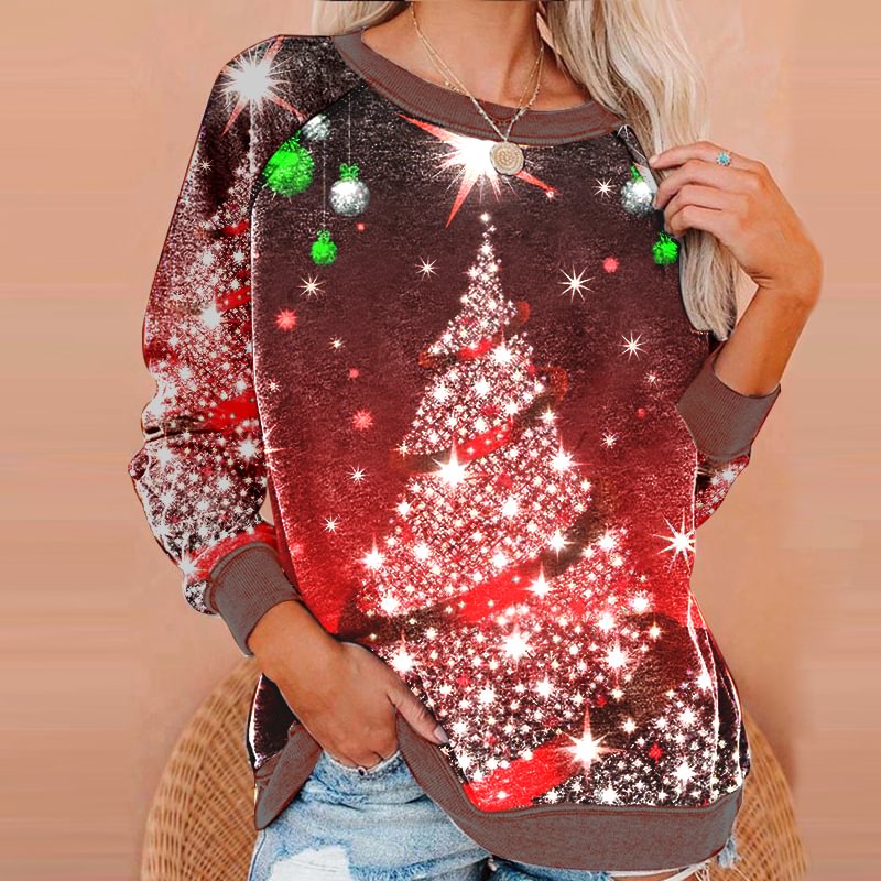 Fashion Christmas Trees Print Basic Sweatshirt