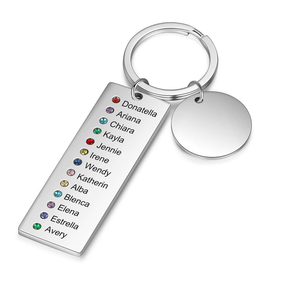 Personalized Keychain with Engraved 13 Names and 13 Birthstones
