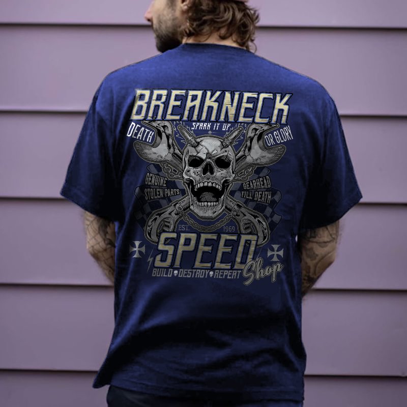 Breakneck Speed Skull Printed Men's T-shirt -  UPRANDY