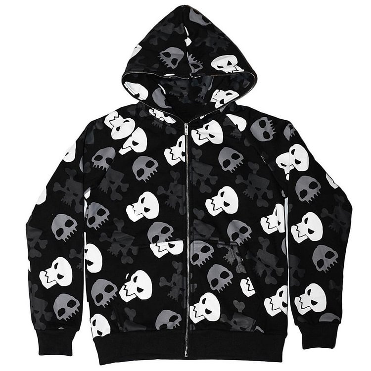  Unisex Skull Halloween Pattern Zip Up Hoodie