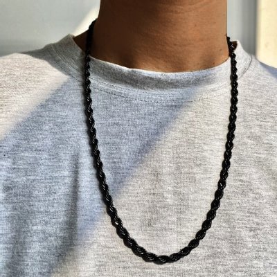 3/4/5/6/7/9MM Black 18k IP Black Gold Plated Rope Chain Necklace