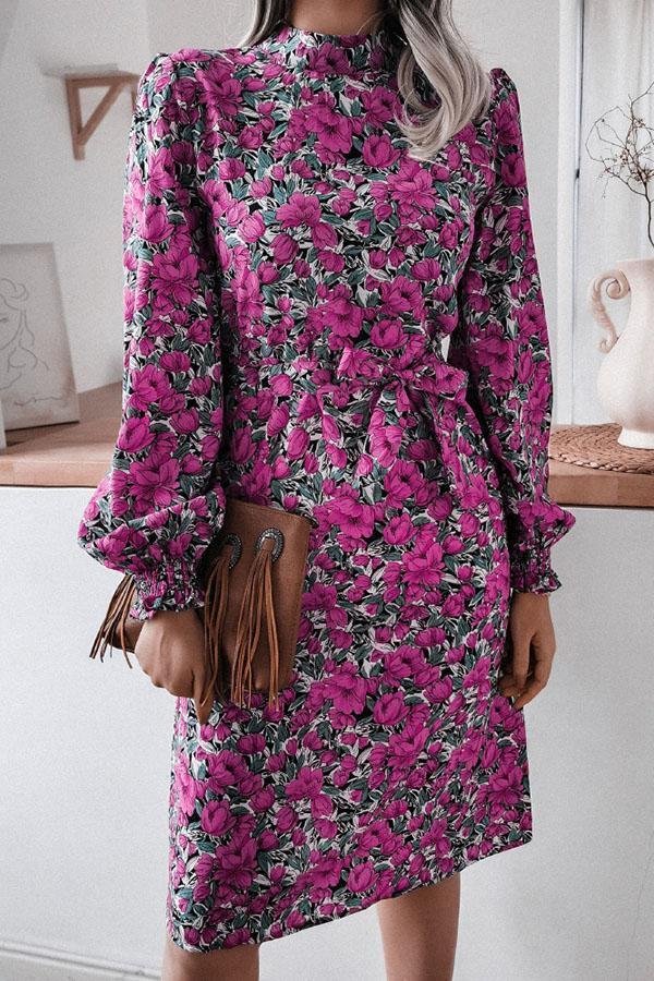 Womens Elegant Floral Print Slim Fit Midi Dress-Allyzone-Allyzone
