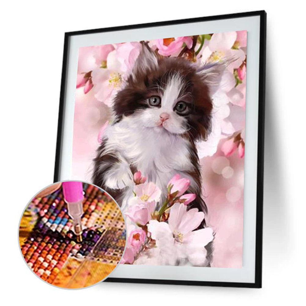 Flower Cat  Round Diamond Painting 30*40cm