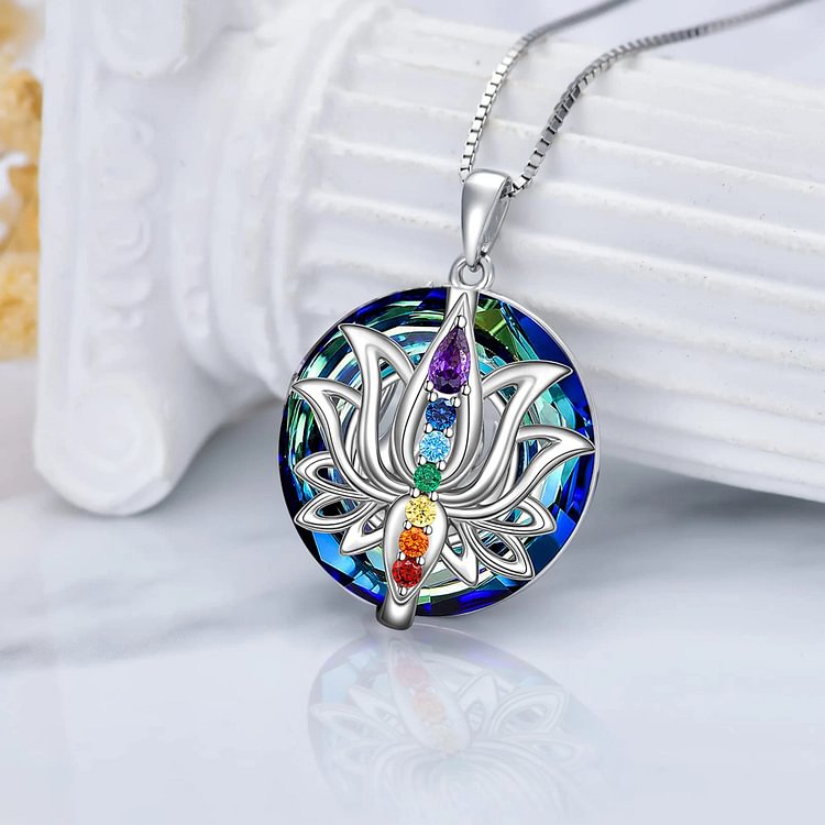 S925 Slow Down and Breathe Colorful Crystal Lotus Necklace