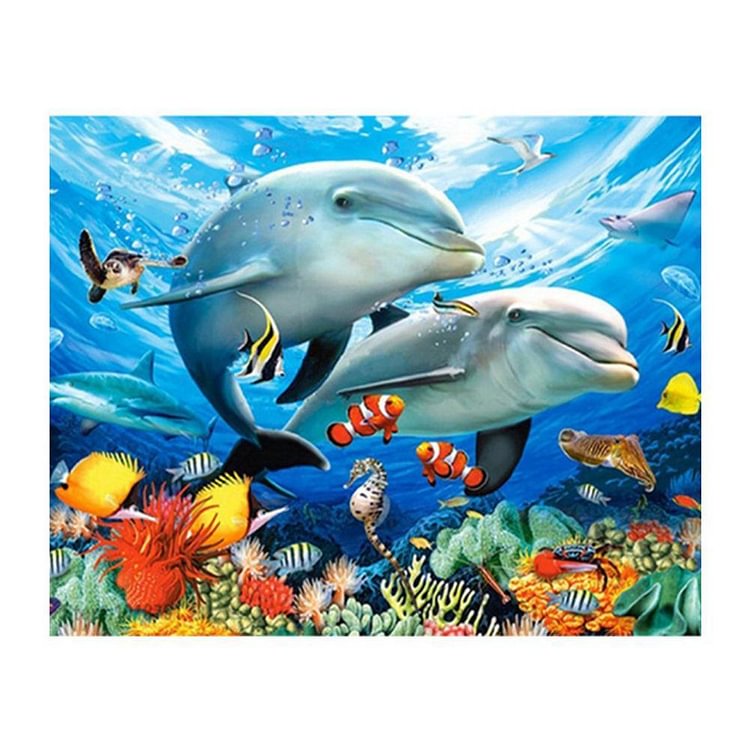 Brother Dolphin - Round Drill Diamond Painting - 30x25cm(Canvas)