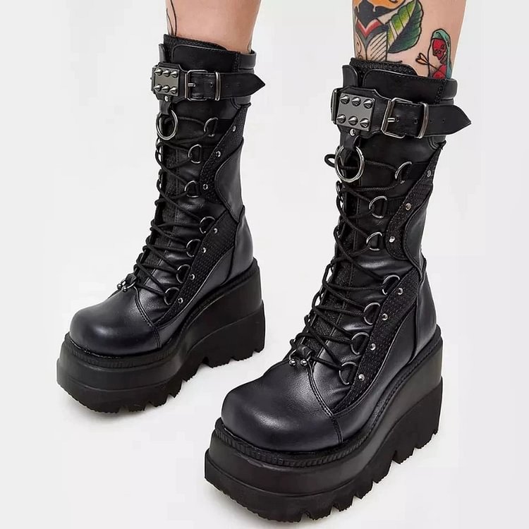 Punk Paneled Lace Up Platform Boots