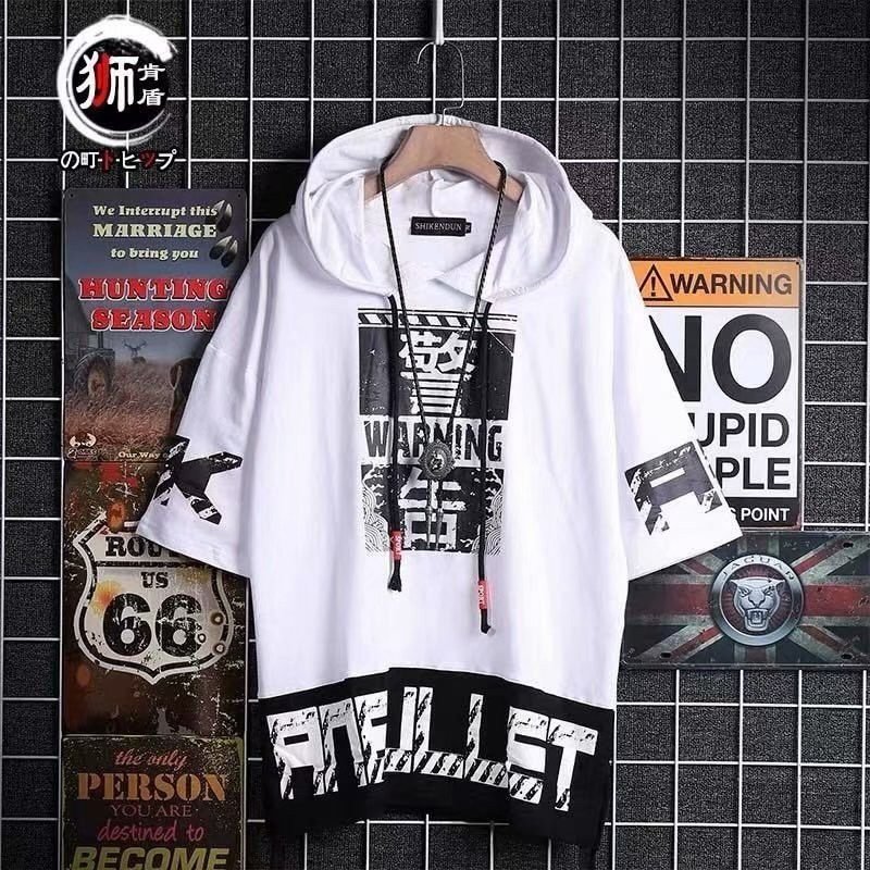 Black / White Print Medium Sleeve T-shirt / Techwear Club / Techwear