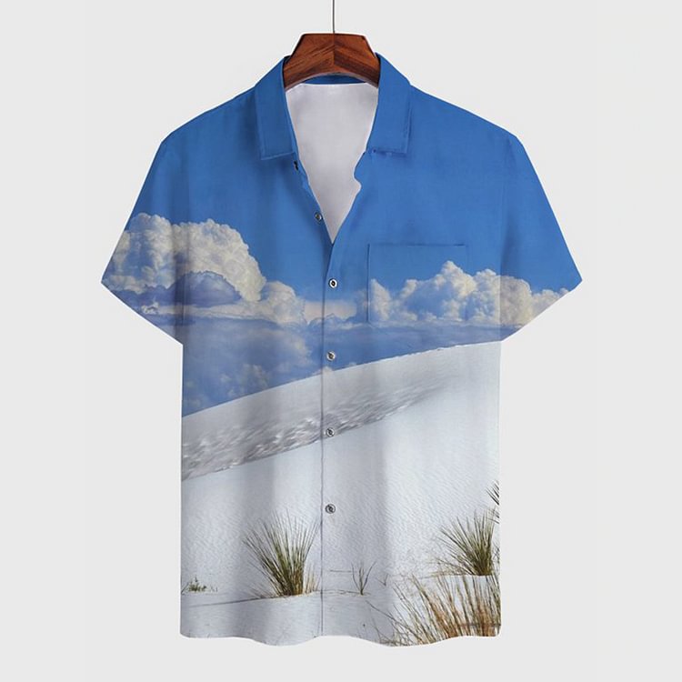 BrosWear Blue Sky And White Clouds Short Sleeve Shirt