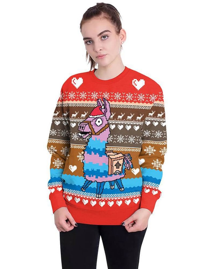 Mayoulove Christmas Alpaca Ugly Christmas Sweater Printed Pullover Sweatshirt-Mayoulove