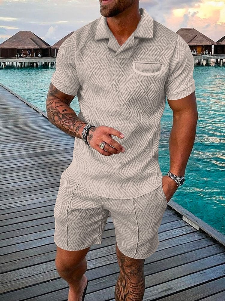 Men's Vacation Casual Solid Color Polo Suit