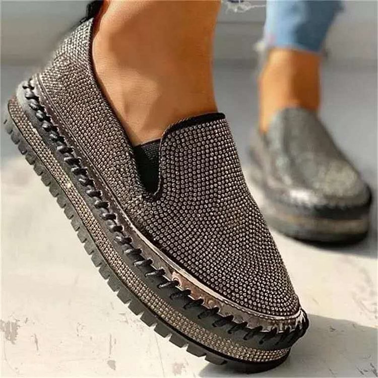 Women Casual Fashion Rhinestone Slip-On Loafers/ Sneakers