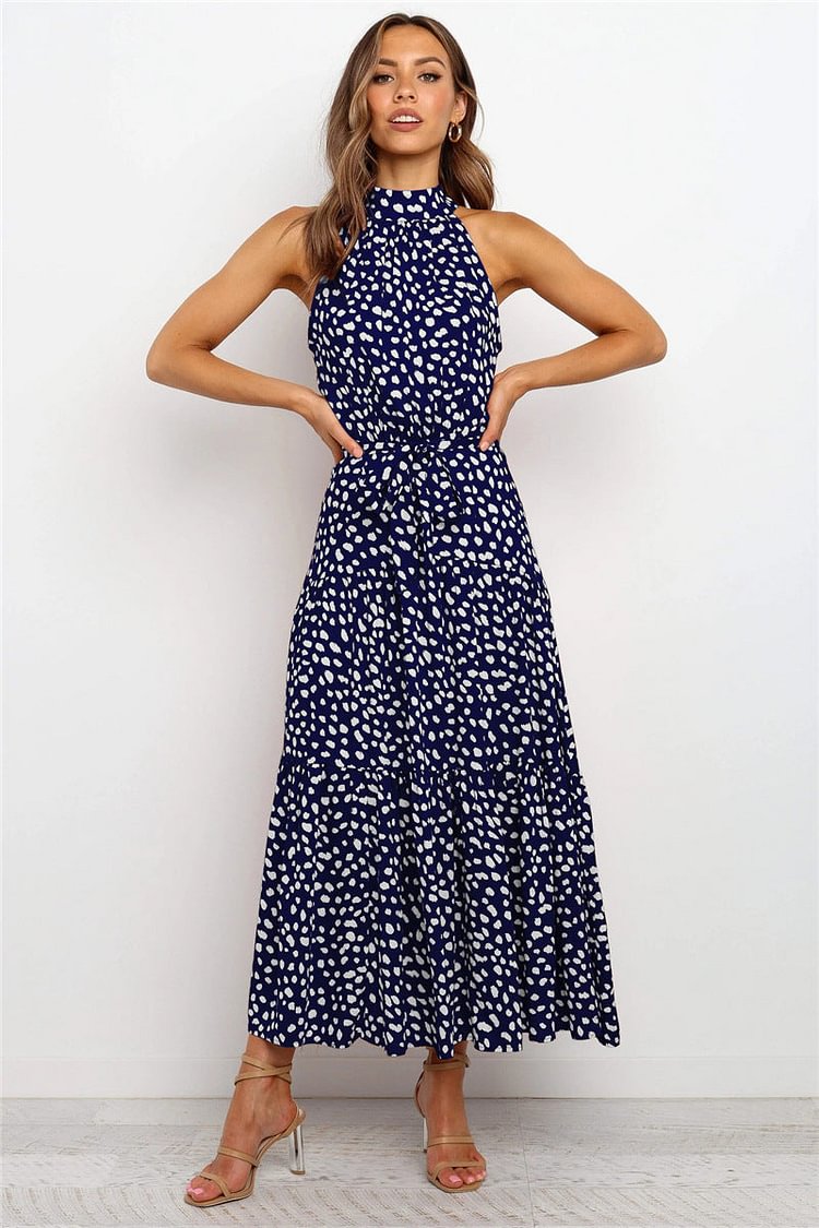 Summer Polka Dot Casual Dresses ( Royal Blue )