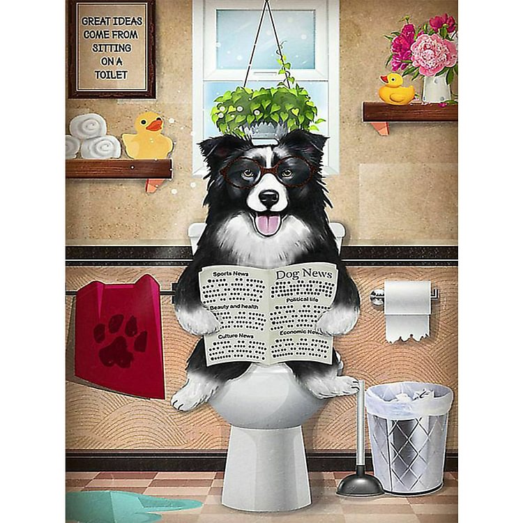 Puppy Sitting On Toilet 30*40CM(Canvas) Full Round Drill Diamond Painting gbfke