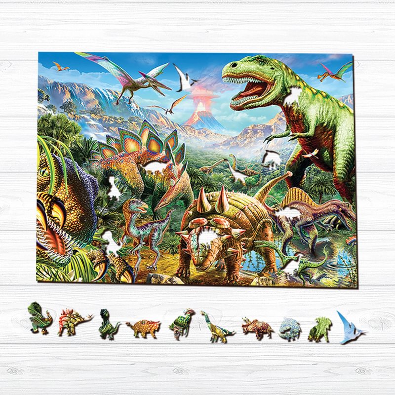 Jeffpuzzle™-JEFFPUZZLE™ Dinosaur Paradise Wooden Puzzle