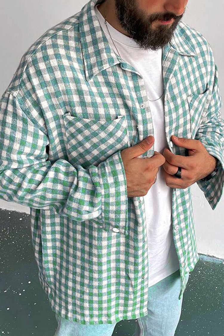 Tiboyz Casual Light Green Plaid Shirt Jacket