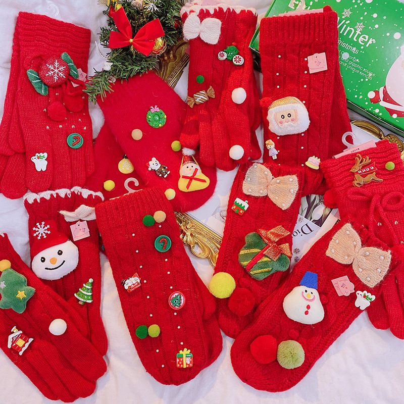 Christmas Cartoon Random Decoration Knitting Warm Gloves