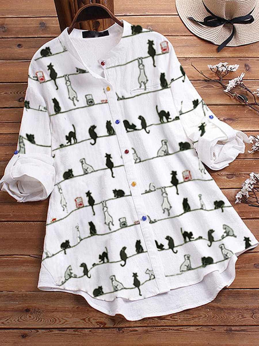 Women's Cute Cats Print Long Sleeves Casual Shirt