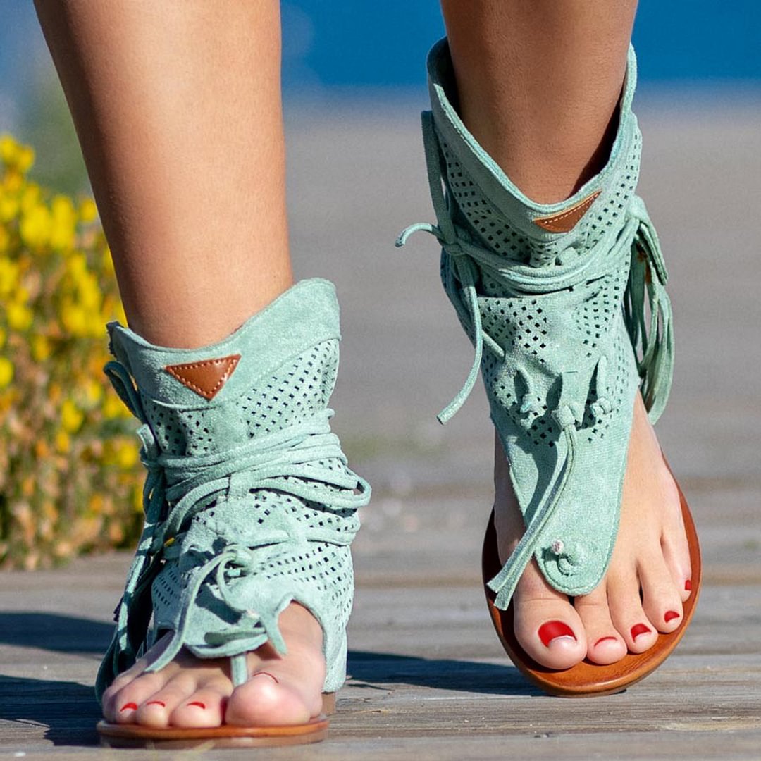 Women's Bohemian Suede Tassel Boots Sandals - vzzhome