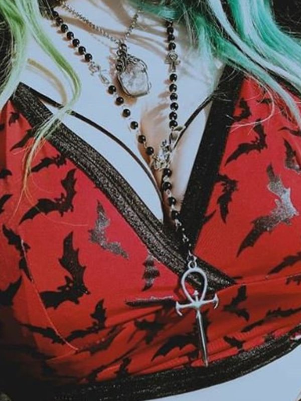 Vampire Dracula Round Bead Necklace with Cross Pendant