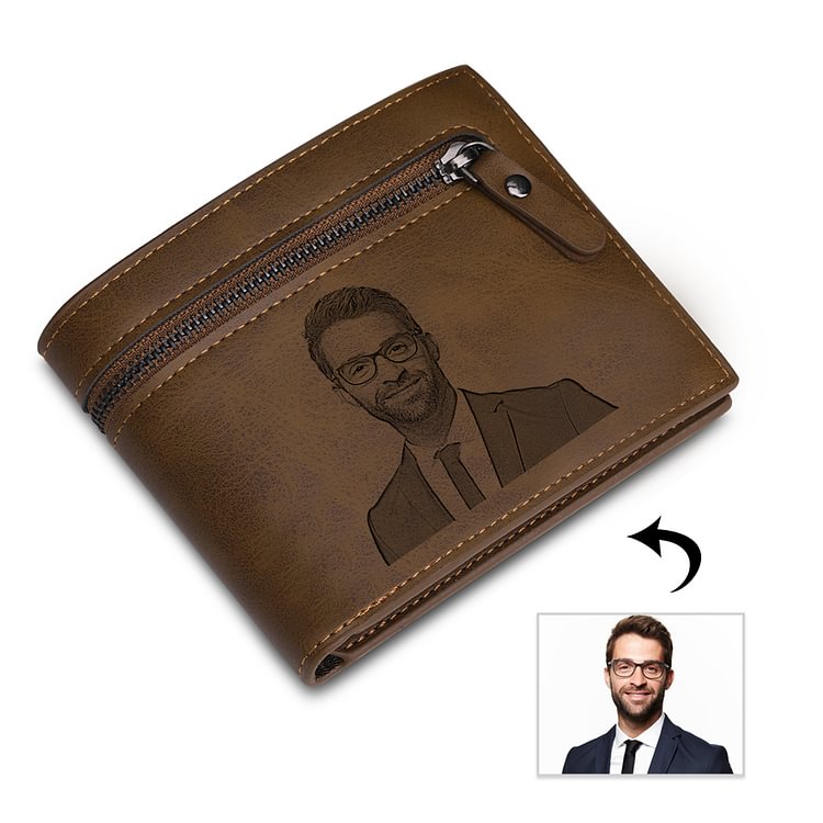 Wallet With Engraved Photo Zipper, Exquisite Gift