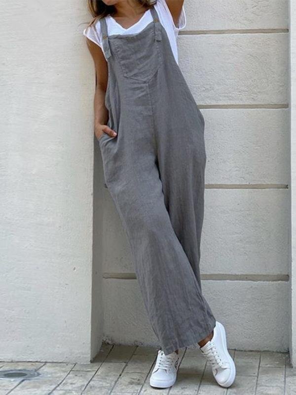 Strap Solid Color Long Jumpsuit-Mayoulove